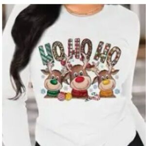 Festive Reindeer Holiday Long Sleeve shirt - White